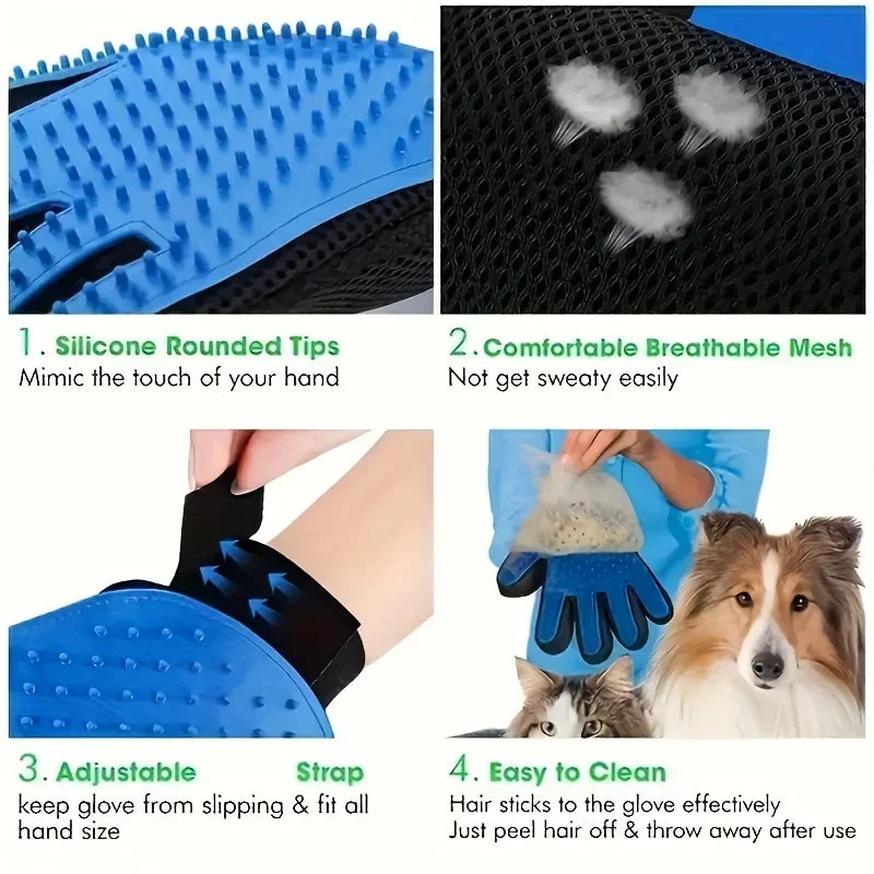 1Pc Pet Grooming Gloves - Gentle Deshedding Brush for Dogs & Cats, Easy Clean, Five Finger Design, Ideal for Long & Short Fur