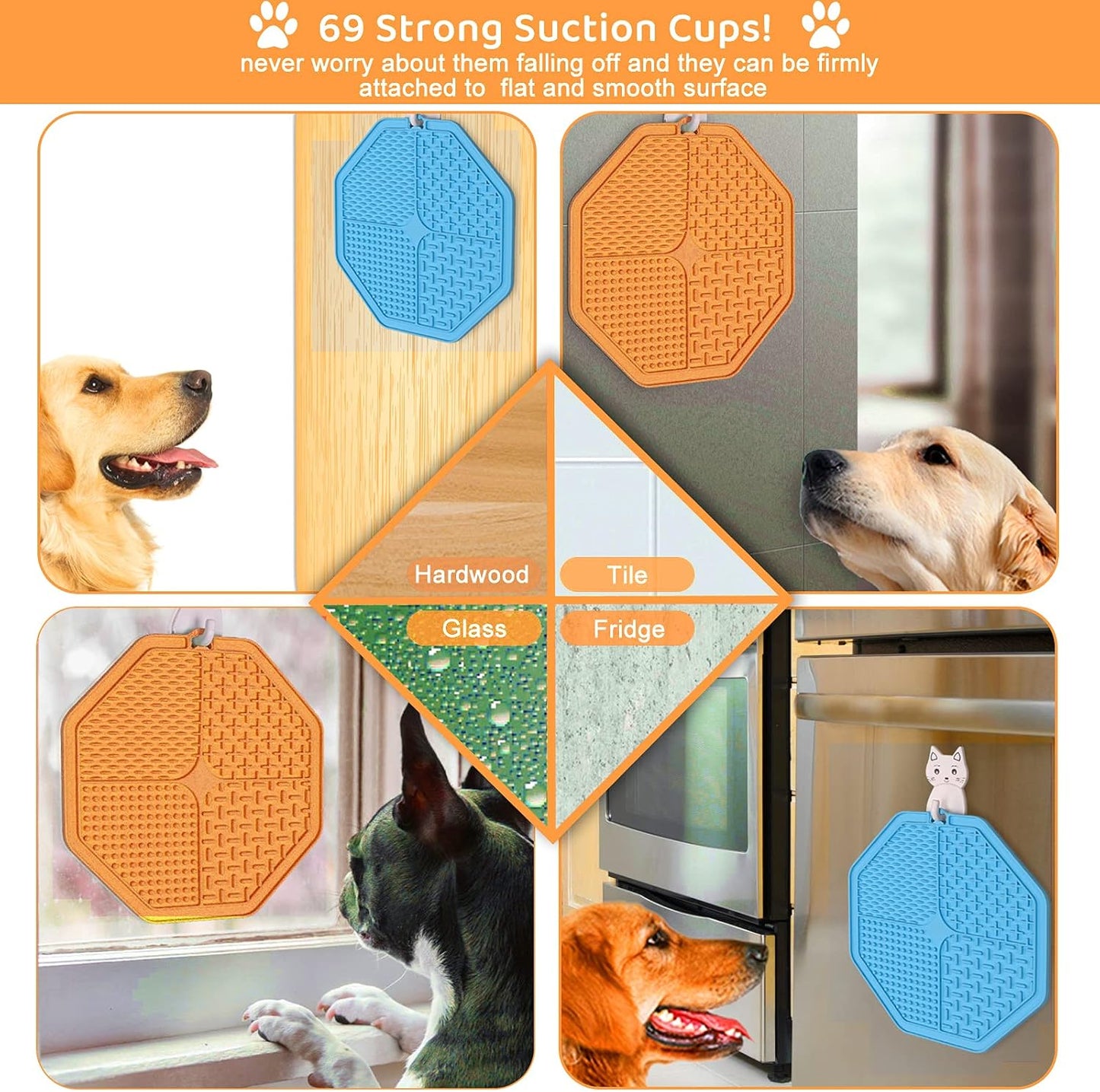 Dog Lick Pad,Pet Slow Feeder Mat,Fun Alternative to Slow Feeder Dog Bowls,Calming Mat for Dog Anxiety Relief,Dog Lick Pad with Suction Perfect for Bathing,Grooming,Training(Orange)