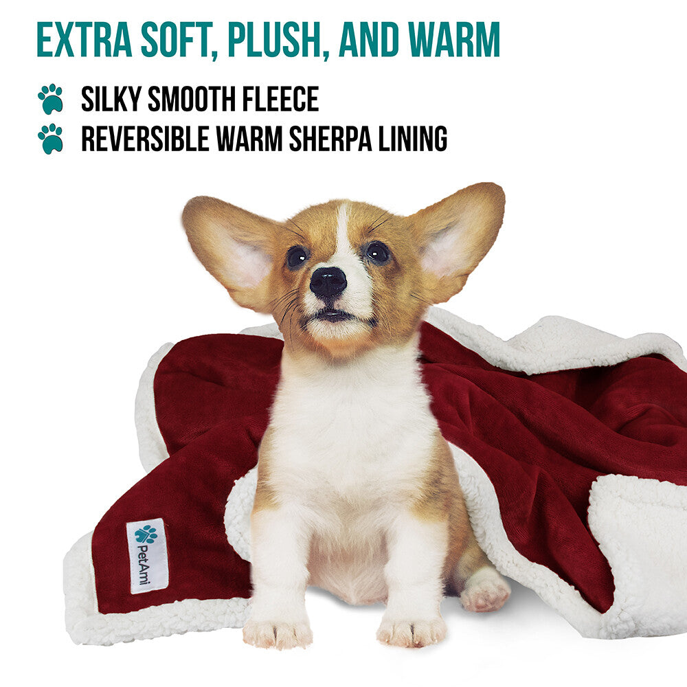 Washable Pet Blanket Fleece Dog Cat Bed Soft Sherpa Reversible Dog Blanket Warm