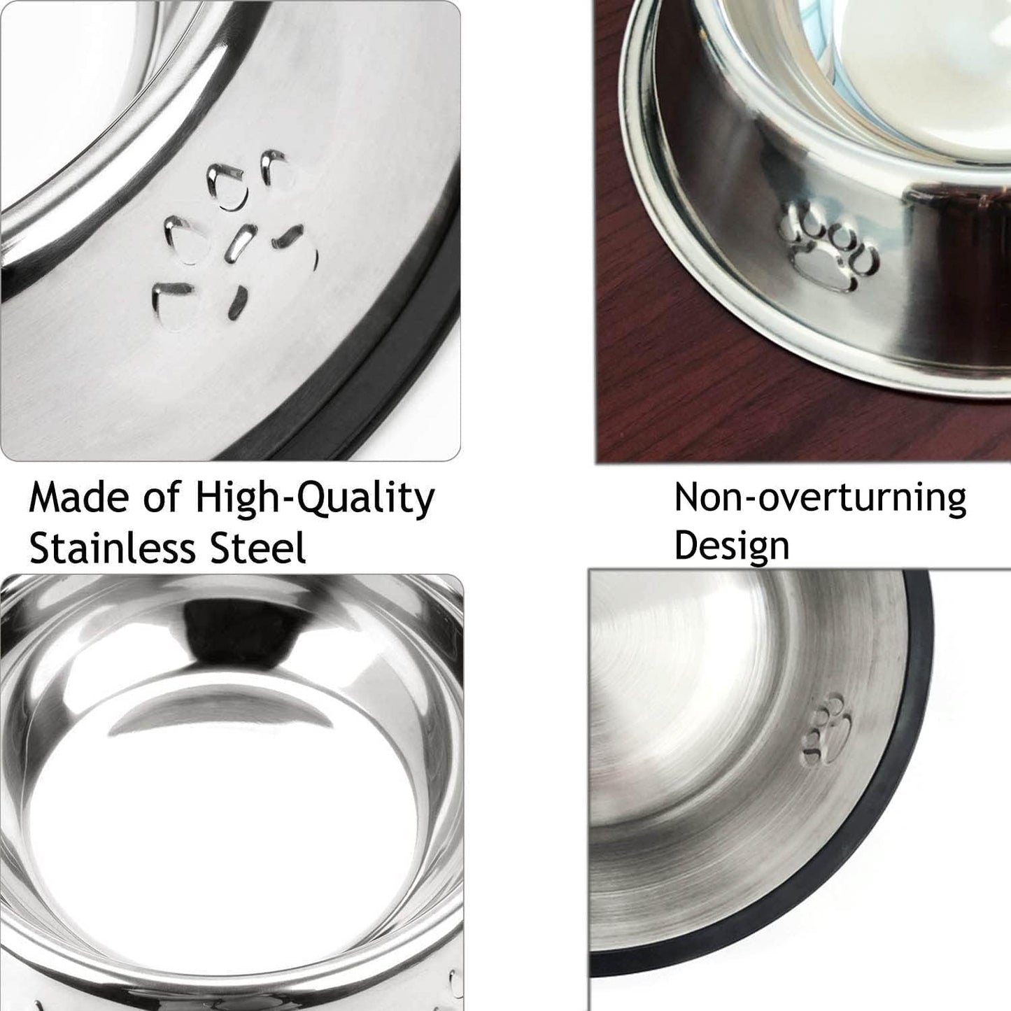 2 Stainless Steel Dog Bowls, Dog Feeding Dishes, Doggie Plate Food Bowls with Rubber Base, Small and Medium Pet Feeder for Food and Water (M-16.6Oz)