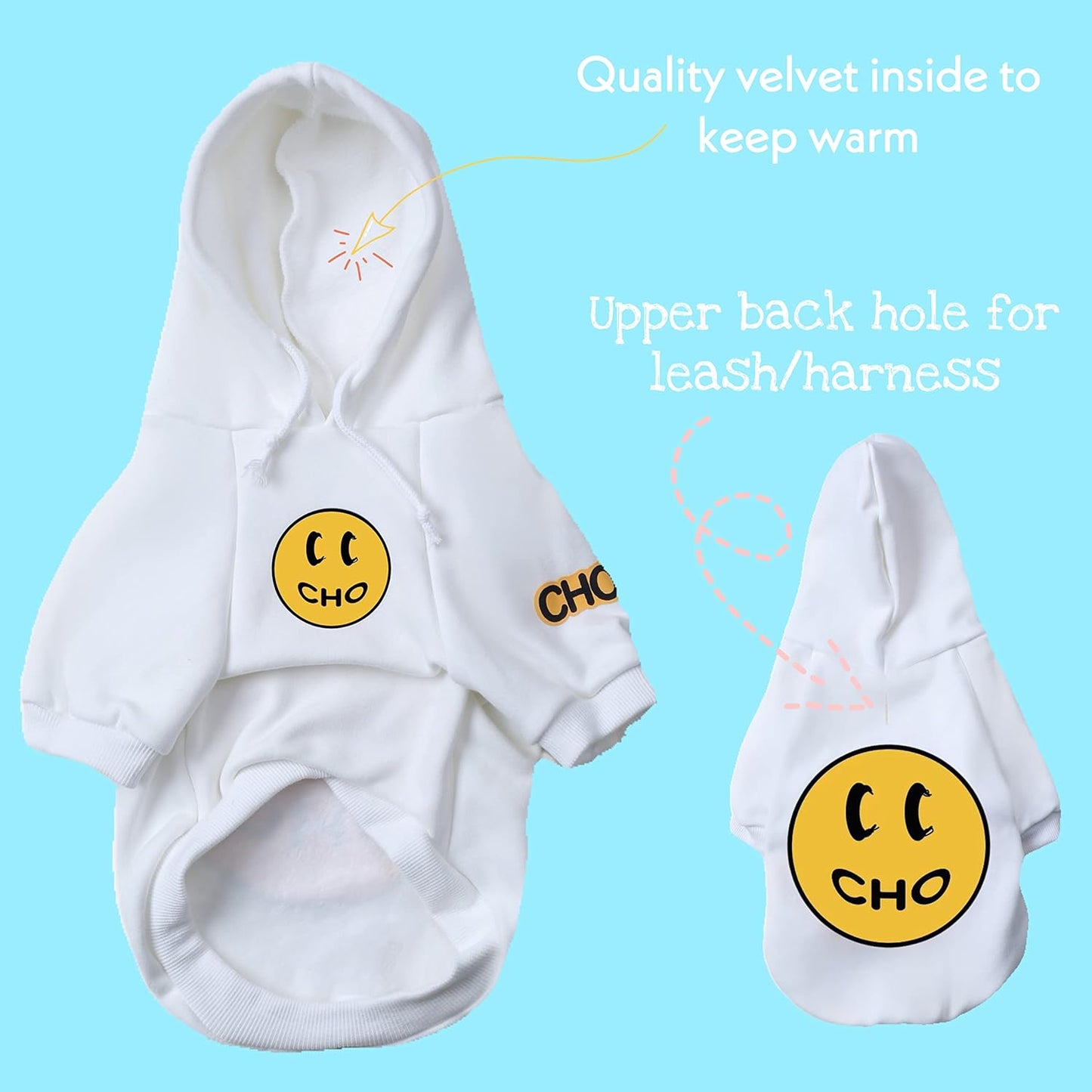 Smiley Dog Hoodie Stylish Dog Clothes Smiley Face Sweater Cotton Sweatshirt Fashion Outfit for Dogs Cats Puppy Small Medium Large (S, White)