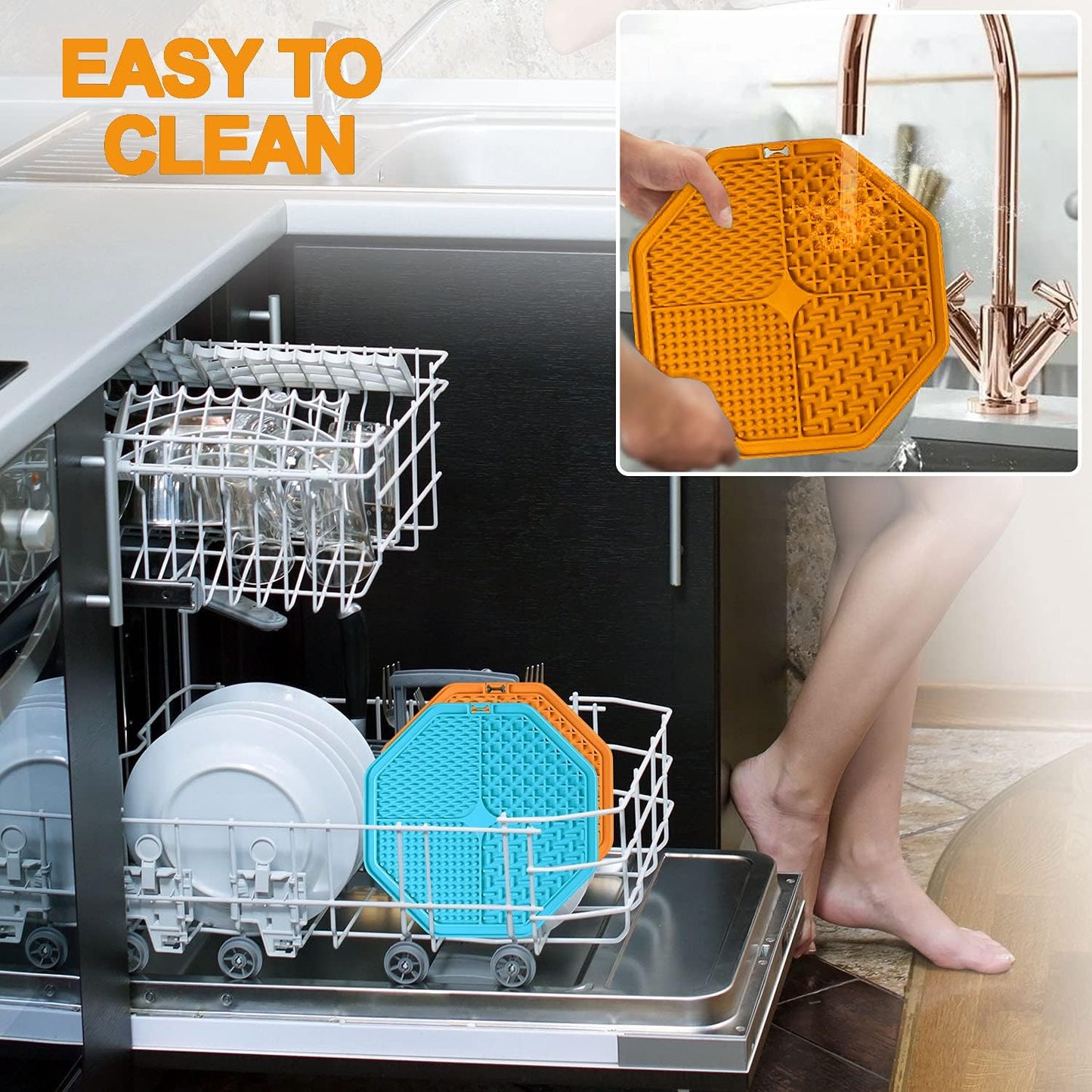 Dog Lick Pad,Pet Slow Feeder Mat,Fun Alternative to Slow Feeder Dog Bowls,Calming Mat for Dog Anxiety Relief,Dog Lick Pad with Suction Perfect for Bathing,Grooming,Training(Orange)