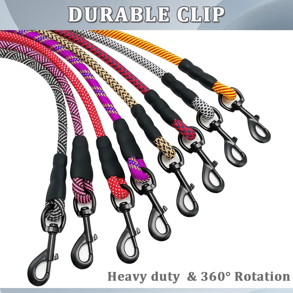Heavy Duty Rope Dog Leash, 3/4/5/6/7/8/10/12/15 FT Nylon Pet Training Leash, Soft Padded Handle Thick Lead Leashes for Large Medium Dogs (6Ft*1/2", Purple)