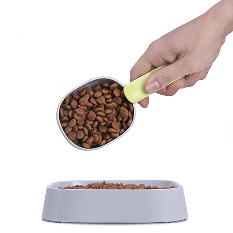 Multifunctional Dog Food Cat Food Shovel Spoon Feeding Spoon Sealed Bag Clip Creative Measuring Cup Curved Design Easy to Clean