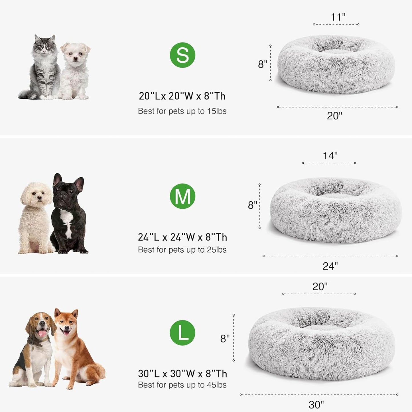 Calming Cat Bed for Indoor Cats,Anti - Anxiety Donut round Dog Bed,Fluffy Faux Fur Washable Pet Bed for Small Medium Dogs and Cats,Grey,24In - pet needs7445029741764Calming Cat Bed for Indoor Cats,Anti - Anxiety Donut round Dog Bed,Fluffy Faux Fur Washable Pet Bed for Small Medium Dogs and Cats,Grey,24InLight Grey24"24"pet needs