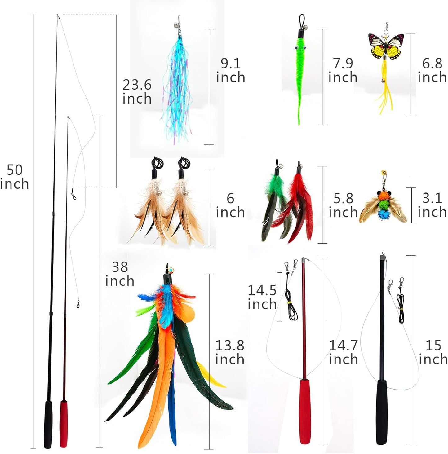 Cat Toys Interactive for Indoor Cats, 2PCS Ultra-Long Teaser(50"+38"