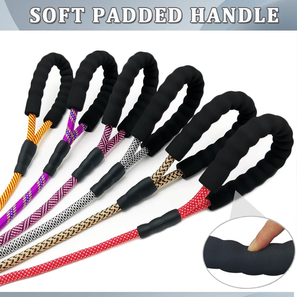 Heavy Duty Rope Dog Leash, 3/4/5/6/7/8/10/12/15 FT Nylon Pet Training Leash, Soft Padded Handle Thick Lead Leashes for Large Medium Dogs (6Ft*1/2", Purple)