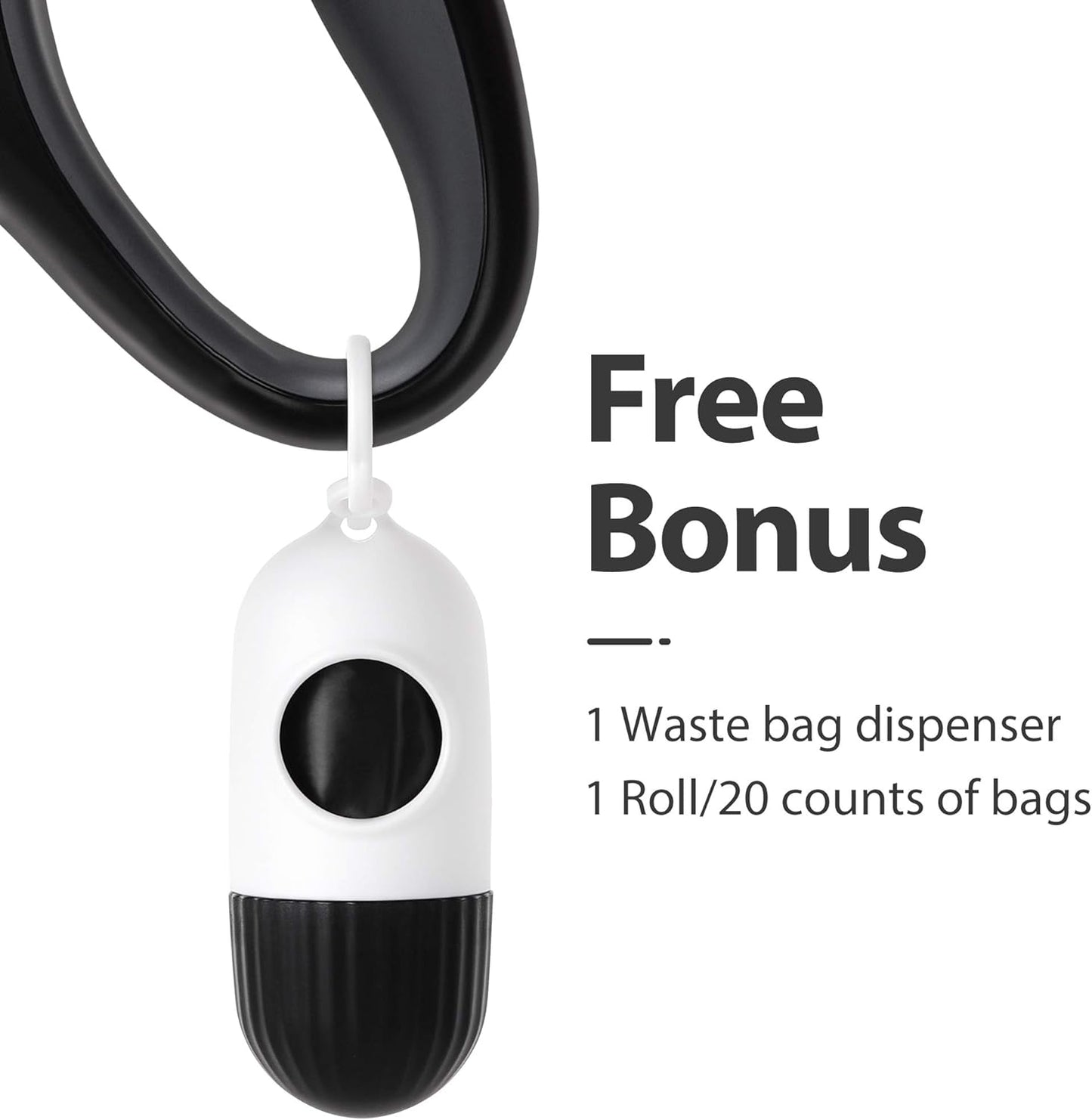 Retractable Dog Leash with Dispenser and Poop Bags, 16 Ft Pet Walking Leash for Medium Dog or Cat up to 44 Lbs, Anti-Slip Handle, Tangle-Free, Reflective Nylon Tape (M, Black)