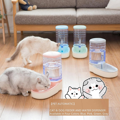 Cat/Dog High Capacity Feeder and Water Dispenser Set, Natural Gravity without Electricity, Water Storage Capacity 3.8L, Grain Storage Capacity 2.1Kg, Green