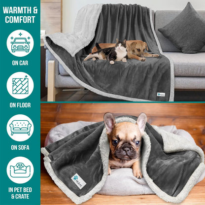 Dog Blanket for Bed, XL Pet Blanket Large Dogs, Fleece Furniture Couch Cover Protector Sofa Car Crate Kennel, Soft Sherpa Cat Throw Plush Reversible Washable, Twin 60X80 Dark Gray