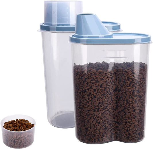 2 Pack 2Lb/2.5L Pet Food Storage Container with Measuring Cup, Can Covers and Bowl for Small Dog, Cat, Waterproof - Bpa Free - pet needs7260849683702 Pack 2Lb/2.5L Pet Food Storage Container with Measuring Cup, Can Covers and Bowl for Small Dog, Cat, Waterproof - Bpa FreeBluepet needs