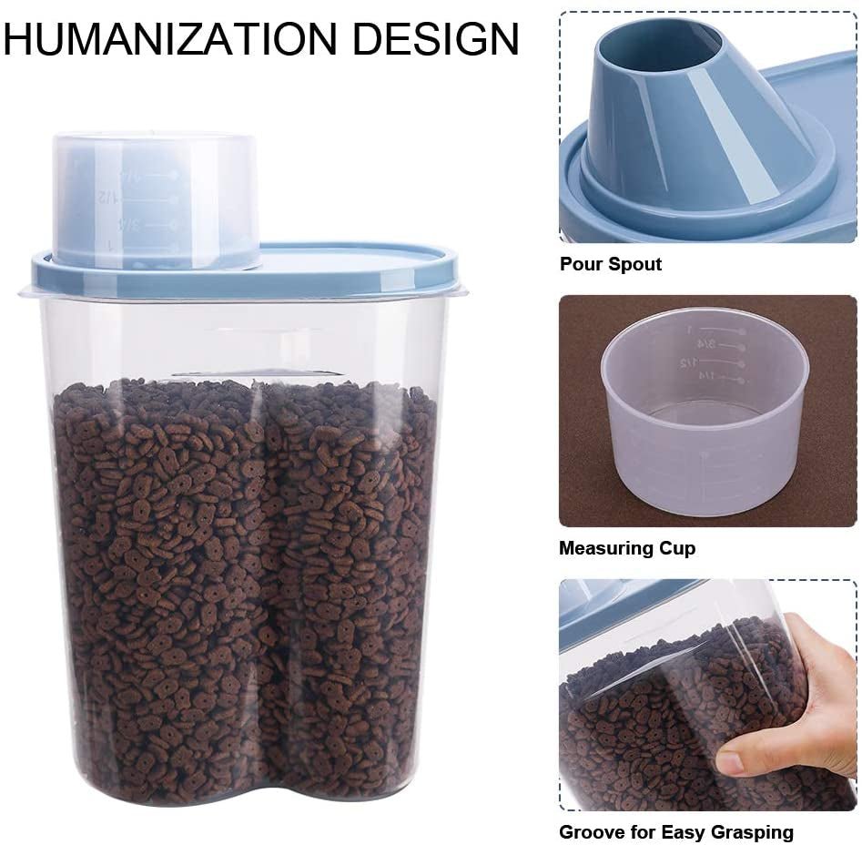 2 Pack 2Lb/2.5L Pet Food Storage Container with Measuring Cup, Can Covers and Bowl for Small Dog, Cat, Waterproof - Bpa Free - pet needs7260849683702 Pack 2Lb/2.5L Pet Food Storage Container with Measuring Cup, Can Covers and Bowl for Small Dog, Cat, Waterproof - Bpa FreeBluepet needs