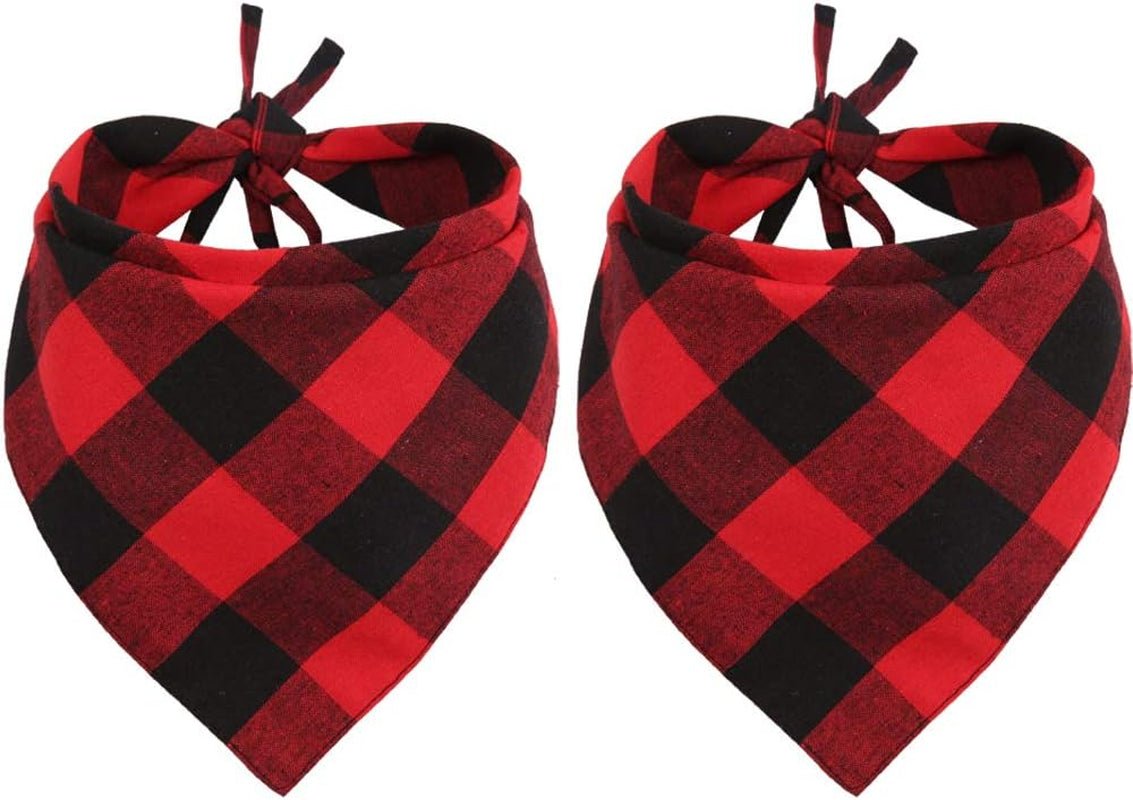 2 Pcs Dog Bandana Christmas Pet Clothing Triangle Scarf Accessories Bibs Red Black Plaid - pet needs7447598426952 Pcs Dog Bandana Christmas Pet Clothing Triangle Scarf Accessories Bibs Red Black PlaidRed 2PcsLargeLargepet needs