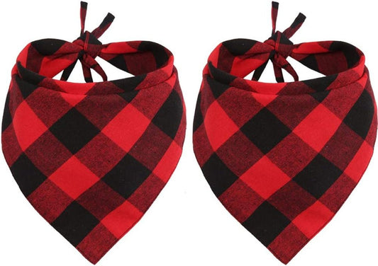 2 Pcs Dog Bandana Christmas Pet Clothing Triangle Scarf Accessories Bibs Red Black Plaid - pet needs7447598426952 Pcs Dog Bandana Christmas Pet Clothing Triangle Scarf Accessories Bibs Red Black PlaidRed 2PcsLargeLargepet needs