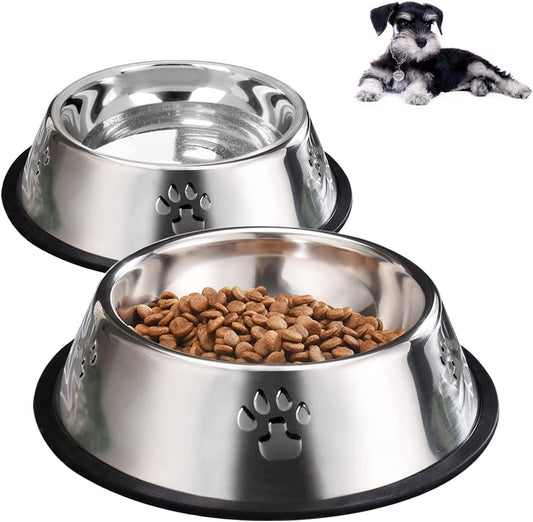 2 Stainless Steel Dog Bowls, Dog Feeding Dishes, Doggie Plate Food Bowls with Rubber Base, Small and Medium Pet Feeder for Food and Water (M - 16.6Oz) - pet needs3130318178072 Stainless Steel Dog Bowls, Dog Feeding Dishes, Doggie Plate Food Bowls with Rubber Base, Small and Medium Pet Feeder for Food and Water (M - 16.6Oz)M - 16.6Ozpet needs