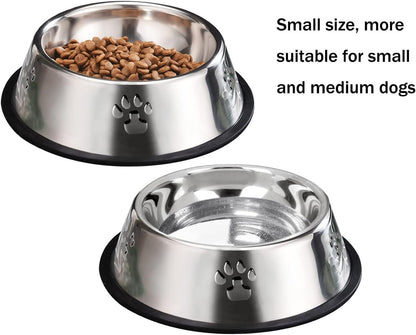 2 Stainless Steel Dog Bowls, Dog Feeding Dishes, Doggie Plate Food Bowls with Rubber Base, Small and Medium Pet Feeder for Food and Water (M - 16.6Oz) - pet needs3130318178072 Stainless Steel Dog Bowls, Dog Feeding Dishes, Doggie Plate Food Bowls with Rubber Base, Small and Medium Pet Feeder for Food and Water (M - 16.6Oz)M - 16.6Ozpet needs