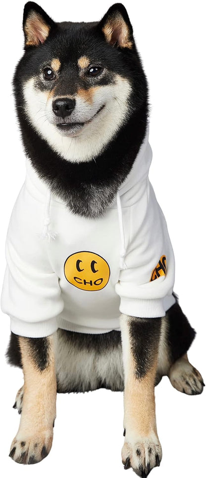 Smiley Dog Hoodie Stylish Dog Clothes Smiley Face Sweater Cotton Sweatshirt Fashion Outfit for Dogs Cats Puppy Small Medium Large (S, White)