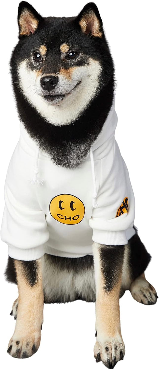 Smiley Dog Hoodie Stylish Dog Clothes Smiley Face Sweater Cotton Sweatshirt Fashion Outfit for Dogs Cats Puppy Small Medium Large (S, White)