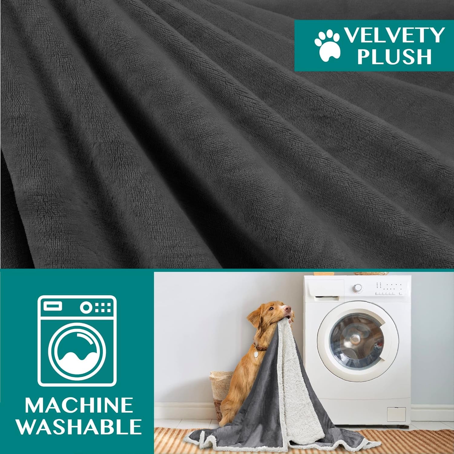 Dog Blanket for Bed, XL Pet Blanket Large Dogs, Fleece Furniture Couch Cover Protector Sofa Car Crate Kennel, Soft Sherpa Cat Throw Plush Reversible Washable, Twin 60X80 Dark Gray