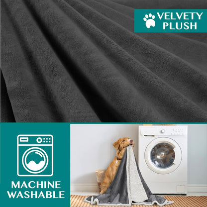Dog Blanket for Bed, XL Pet Blanket Large Dogs, Fleece Furniture Couch Cover Protector Sofa Car Crate Kennel, Soft Sherpa Cat Throw Plush Reversible Washable, Twin 60X80 Dark Gray