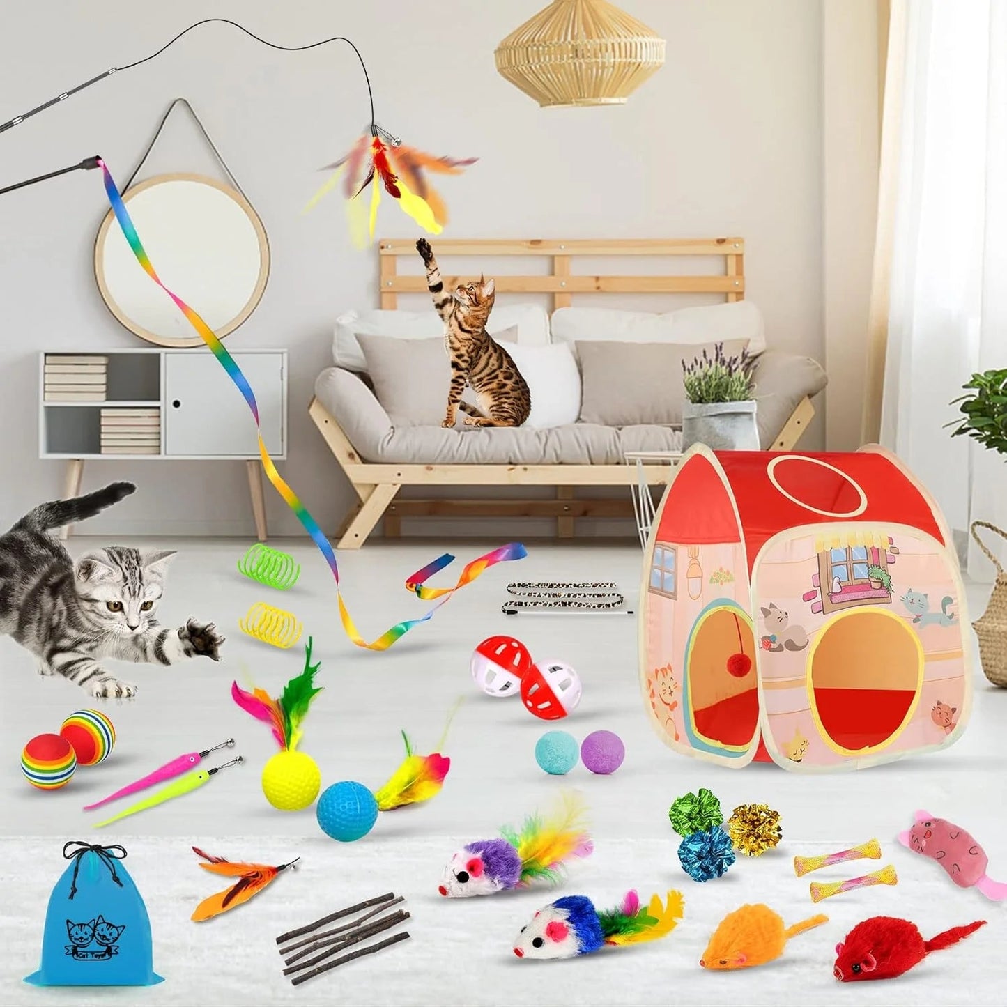 34Pcs Cat Toys Kitten Toys, Interactive Kitty Toys with Collapsible Cat Tunnels Tent, Cat Wand Catnip Feather Teaser - pet needs31301757458834Pcs Cat Toys Kitten Toys, Interactive Kitty Toys with Collapsible Cat Tunnels Tent, Cat Wand Catnip Feather Teaserpet needs