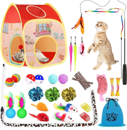 34Pcs Cat Toys Kitten Toys, Interactive Kitty Toys with Collapsible Cat Tunnels Tent, Cat Wand Catnip Feather Teaser - pet needs31301757458834Pcs Cat Toys Kitten Toys, Interactive Kitty Toys with Collapsible Cat Tunnels Tent, Cat Wand Catnip Feather Teaserpet needs