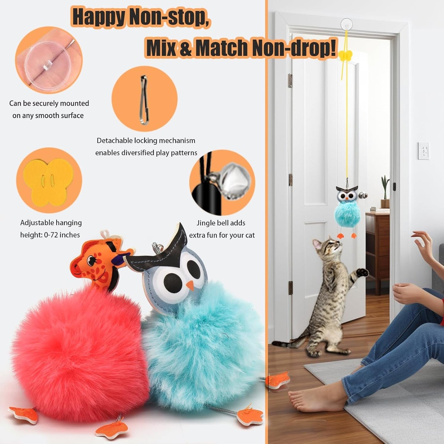 4 - In - 1 Interactive Cat Toys Set with Suction Cup Wand, Hanging Cat Toys, Fishing Pole Cat Wand & Kitten Balls - Includes Variety Replaceable Worms, Feathers for Indoor Bored Cats for Exercise - pet needs74450024104344 - In - 1 Interactive Cat Toys Set with Suction Cup Wand, Hanging Cat Toys, Fishing Pole Cat Wand & Kitten Balls - Includes Variety Replaceable Worms, Feathers for Indoor Bored Cats for ExerciseColorapet needs