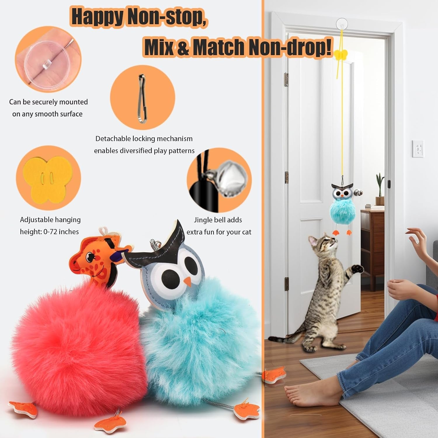 4 - In - 1 Interactive Cat Toys Set with Suction Cup Wand, Hanging Cat Toys, Fishing Pole Cat Wand & Kitten Balls - Includes Variety Replaceable Worms, Feathers for Indoor Bored Cats for Exercise - pet needs74450024104344 - In - 1 Interactive Cat Toys Set with Suction Cup Wand, Hanging Cat Toys, Fishing Pole Cat Wand & Kitten Balls - Includes Variety Replaceable Worms, Feathers for Indoor Bored Cats for ExerciseColorapet needs
