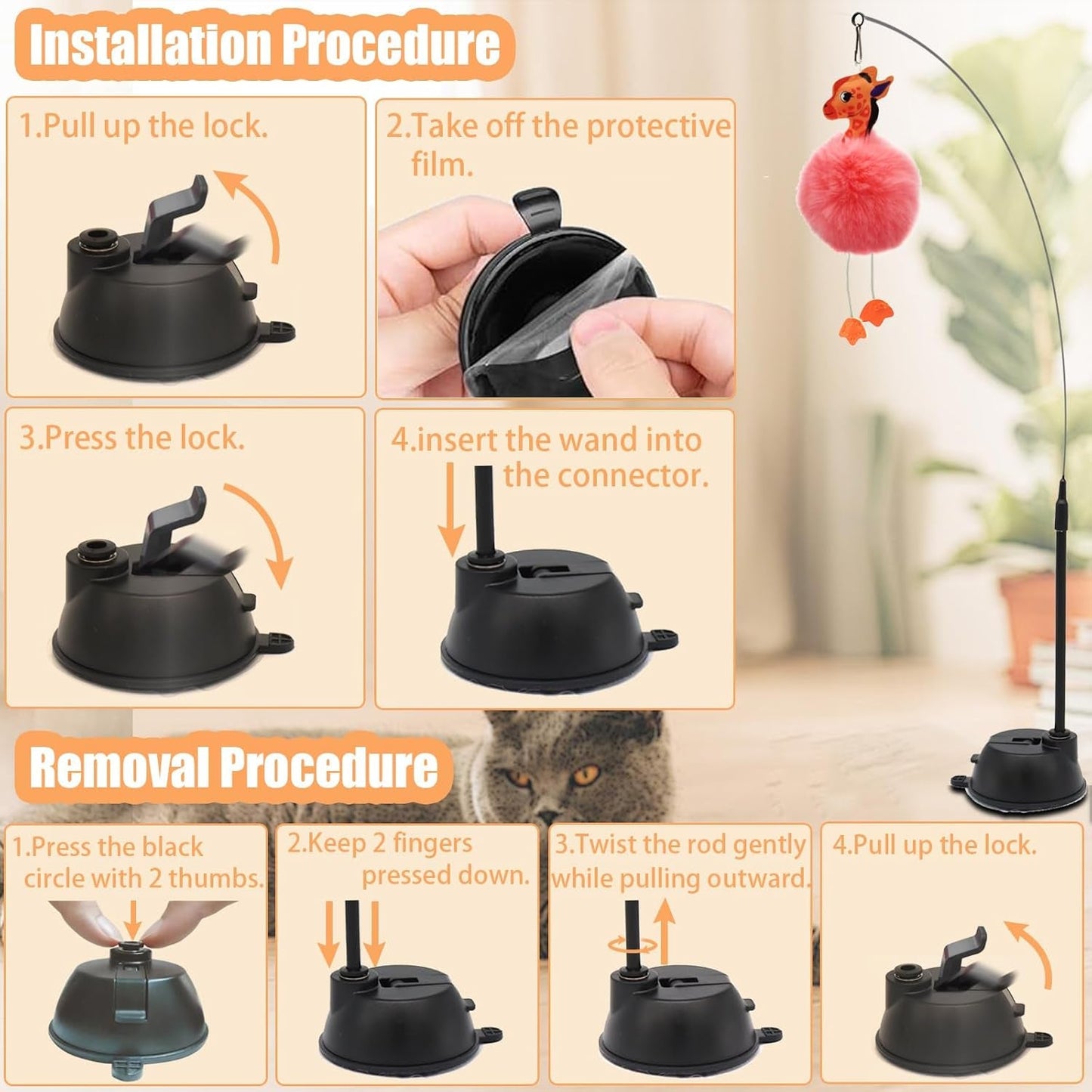 4 - In - 1 Interactive Cat Toys Set with Suction Cup Wand, Hanging Cat Toys, Fishing Pole Cat Wand & Kitten Balls - Includes Variety Replaceable Worms, Feathers for Indoor Bored Cats for Exercise - pet needs74450024104344 - In - 1 Interactive Cat Toys Set with Suction Cup Wand, Hanging Cat Toys, Fishing Pole Cat Wand & Kitten Balls - Includes Variety Replaceable Worms, Feathers for Indoor Bored Cats for ExerciseColorapet needs