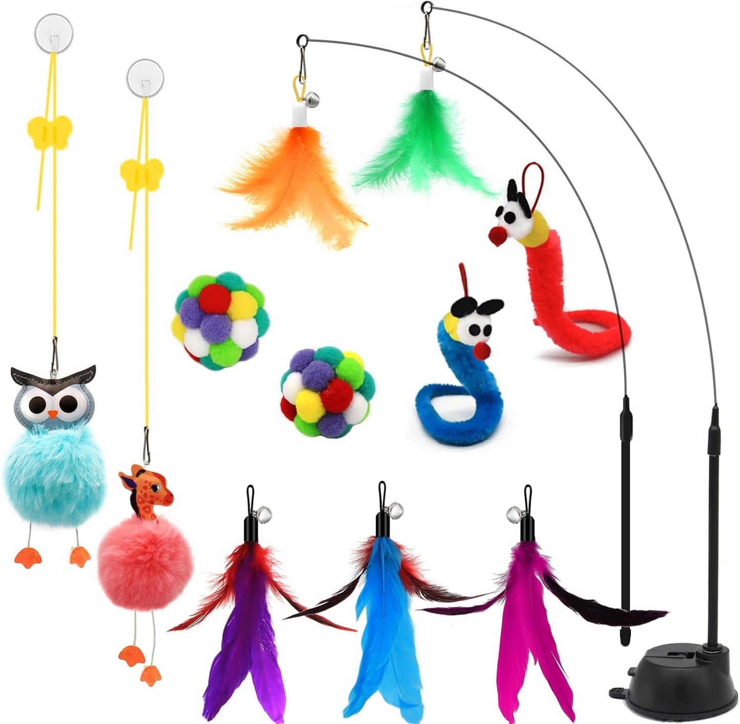 4 - In - 1 Interactive Cat Toys Set with Suction Cup Wand, Hanging Cat Toys, Fishing Pole Cat Wand & Kitten Balls - Includes Variety Replaceable Worms, Feathers for Indoor Bored Cats for Exercise - pet needs74450024104344 - In - 1 Interactive Cat Toys Set with Suction Cup Wand, Hanging Cat Toys, Fishing Pole Cat Wand & Kitten Balls - Includes Variety Replaceable Worms, Feathers for Indoor Bored Cats for ExerciseColorapet needs