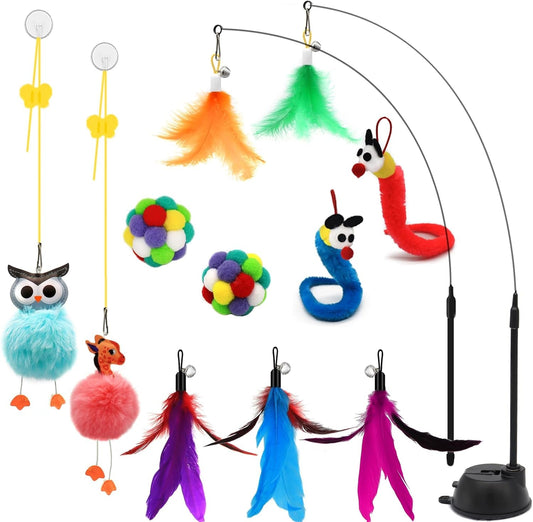 4 - In - 1 Interactive Cat Toys Set with Suction Cup Wand, Hanging Cat Toys, Fishing Pole Cat Wand & Kitten Balls - Includes Variety Replaceable Worms, Feathers for Indoor Bored Cats for Exercise - pet needs74450024104344 - In - 1 Interactive Cat Toys Set with Suction Cup Wand, Hanging Cat Toys, Fishing Pole Cat Wand & Kitten Balls - Includes Variety Replaceable Worms, Feathers for Indoor Bored Cats for ExerciseColorapet needs