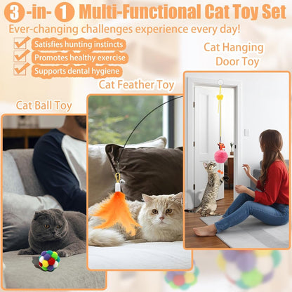 4 - In - 1 Interactive Cat Toys Set with Suction Cup Wand, Hanging Cat Toys, Fishing Pole Cat Wand & Kitten Balls - Includes Variety Replaceable Worms, Feathers for Indoor Bored Cats for Exercise - pet needs74450024104344 - In - 1 Interactive Cat Toys Set with Suction Cup Wand, Hanging Cat Toys, Fishing Pole Cat Wand & Kitten Balls - Includes Variety Replaceable Worms, Feathers for Indoor Bored Cats for ExerciseColorapet needs