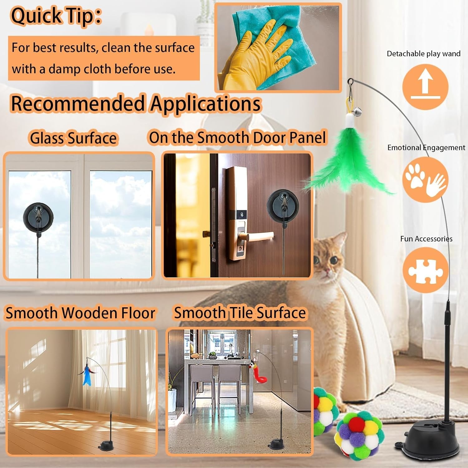 4 - In - 1 Interactive Cat Toys Set with Suction Cup Wand, Hanging Cat Toys, Fishing Pole Cat Wand & Kitten Balls - Includes Variety Replaceable Worms, Feathers for Indoor Bored Cats for Exercise - pet needs74450024104344 - In - 1 Interactive Cat Toys Set with Suction Cup Wand, Hanging Cat Toys, Fishing Pole Cat Wand & Kitten Balls - Includes Variety Replaceable Worms, Feathers for Indoor Bored Cats for ExerciseColorapet needs