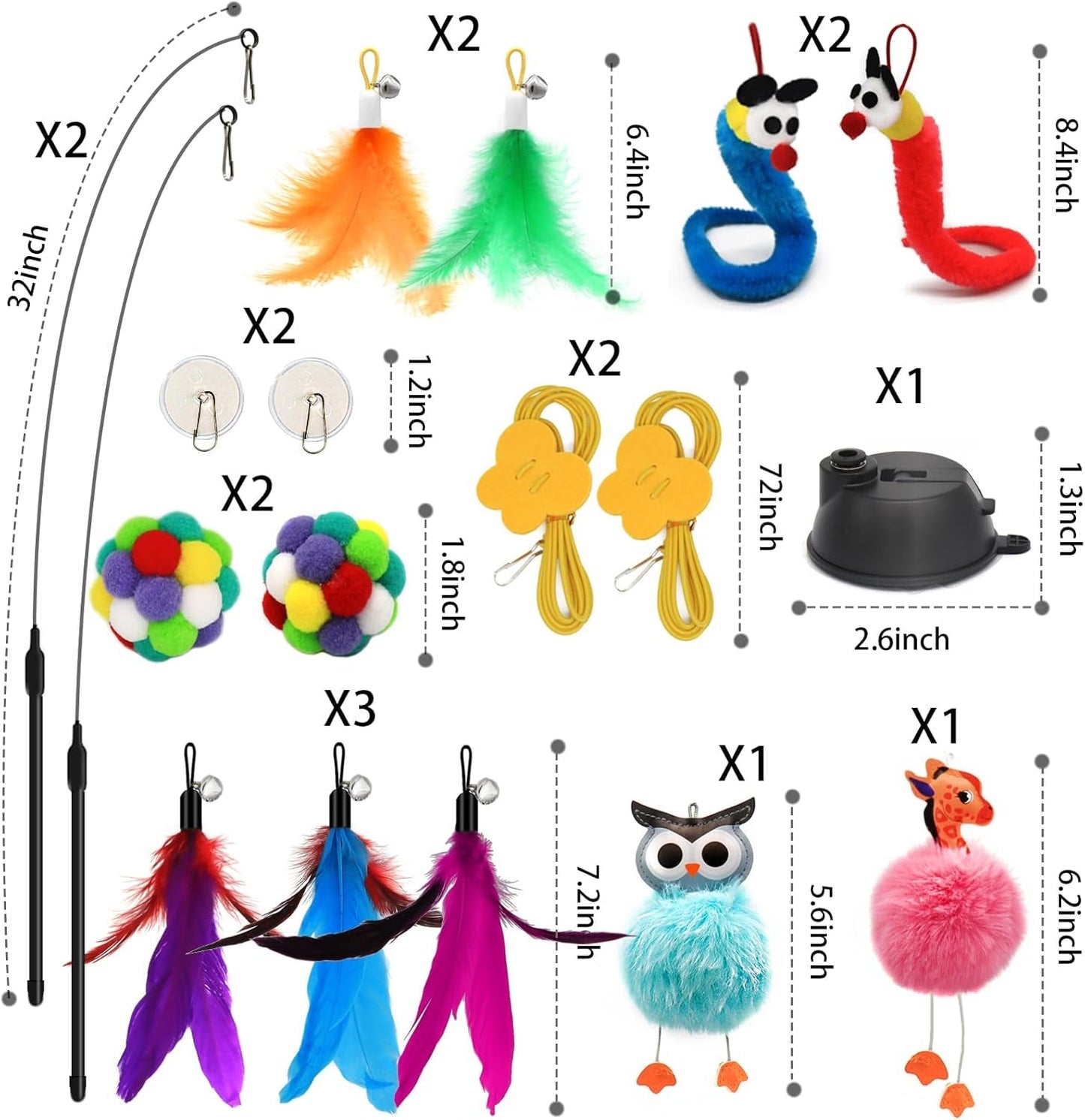 4 - In - 1 Interactive Cat Toys Set with Suction Cup Wand, Hanging Cat Toys, Fishing Pole Cat Wand & Kitten Balls - Includes Variety Replaceable Worms, Feathers for Indoor Bored Cats for Exercise - pet needs74450024104344 - In - 1 Interactive Cat Toys Set with Suction Cup Wand, Hanging Cat Toys, Fishing Pole Cat Wand & Kitten Balls - Includes Variety Replaceable Worms, Feathers for Indoor Bored Cats for ExerciseColorapet needs