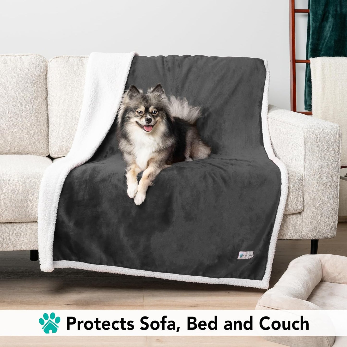 Dog Blanket for Bed, XL Pet Blanket Large Dogs, Fleece Furniture Couch Cover Protector Sofa Car Crate Kennel, Soft Sherpa Cat Throw Plush Reversible Washable, Twin 60X80 Dark Gray