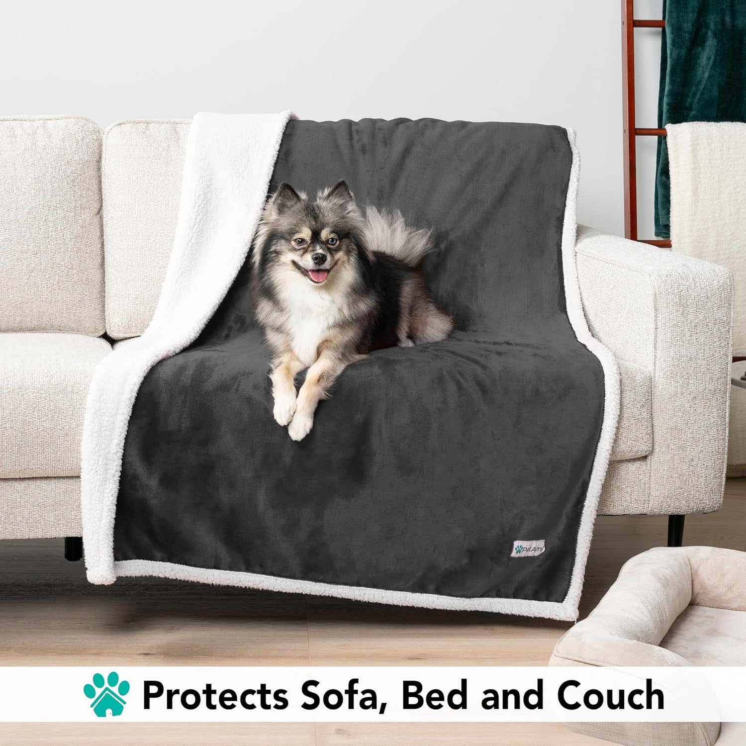 Dog Blanket for Bed, XL Pet Blanket Large Dogs, Fleece Furniture Couch Cover Protector Sofa Car Crate Kennel, Soft Sherpa Cat Throw Plush Reversible Washable, Twin 60X80 Dark Gray