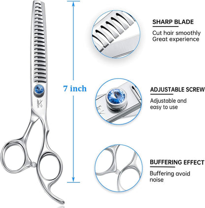 7 Inch 21 - Teeth Chunkers Shears for Dogs, Ergonomic Cats Grooming Texturizing Blending Thinning Shears Pets Trimming Kit with Offset Handle, Sharp, Comfortable Shear - pet needs3130982512487 Inch 21 - Teeth Chunkers Shears for Dogs, Ergonomic Cats Grooming Texturizing Blending Thinning Shears Pets Trimming Kit with Offset Handle, Sharp, Comfortable ShearChunker7.0"7.0"pet needs