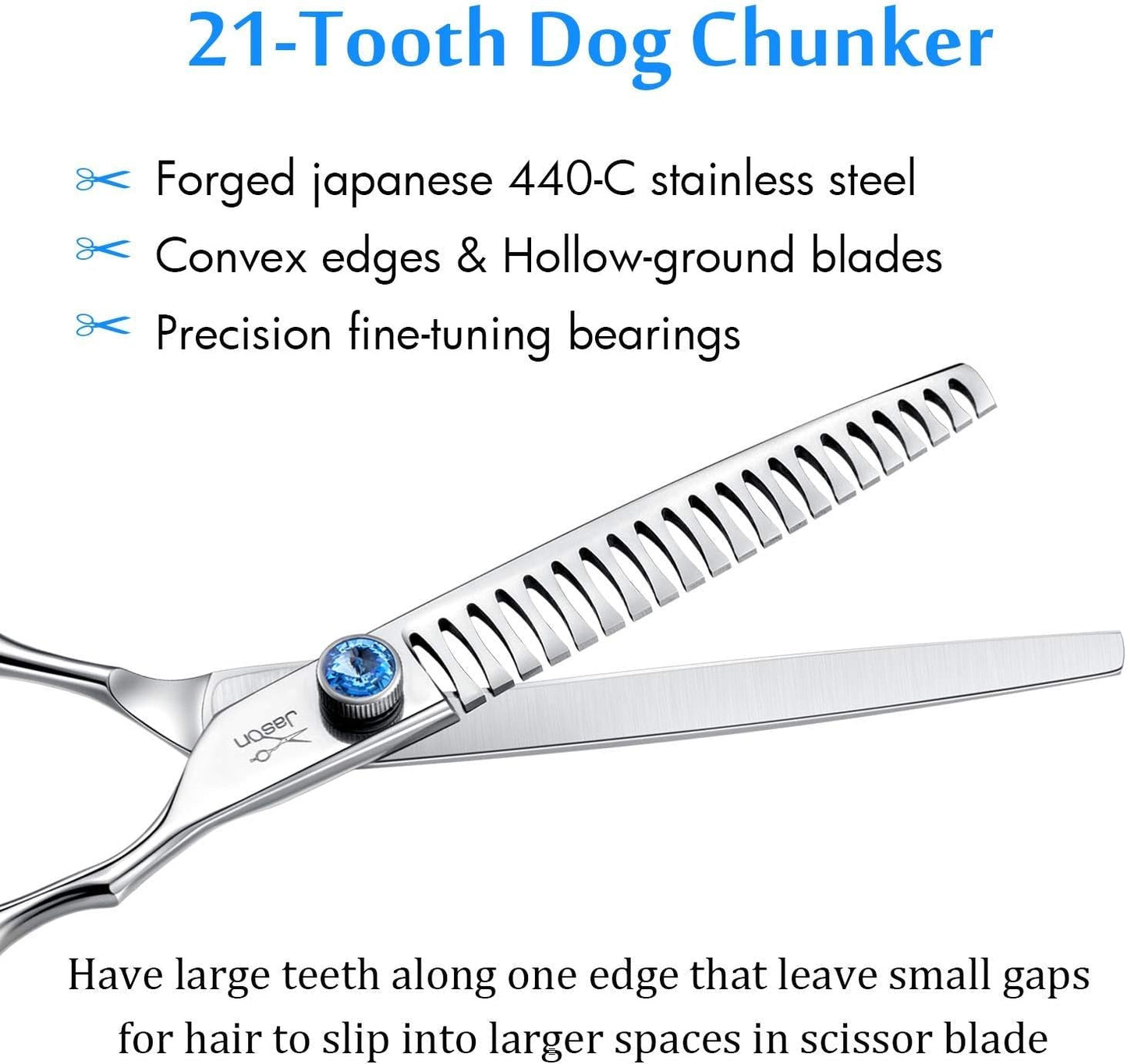 7 Inch 21 - Teeth Chunkers Shears for Dogs, Ergonomic Cats Grooming Texturizing Blending Thinning Shears Pets Trimming Kit with Offset Handle, Sharp, Comfortable Shear - pet needs3130982512487 Inch 21 - Teeth Chunkers Shears for Dogs, Ergonomic Cats Grooming Texturizing Blending Thinning Shears Pets Trimming Kit with Offset Handle, Sharp, Comfortable ShearChunker7.0"7.0"pet needs