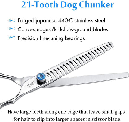 7 Inch 21 - Teeth Chunkers Shears for Dogs, Ergonomic Cats Grooming Texturizing Blending Thinning Shears Pets Trimming Kit with Offset Handle, Sharp, Comfortable Shear - pet needs3130982512487 Inch 21 - Teeth Chunkers Shears for Dogs, Ergonomic Cats Grooming Texturizing Blending Thinning Shears Pets Trimming Kit with Offset Handle, Sharp, Comfortable ShearChunker7.0"7.0"pet needs