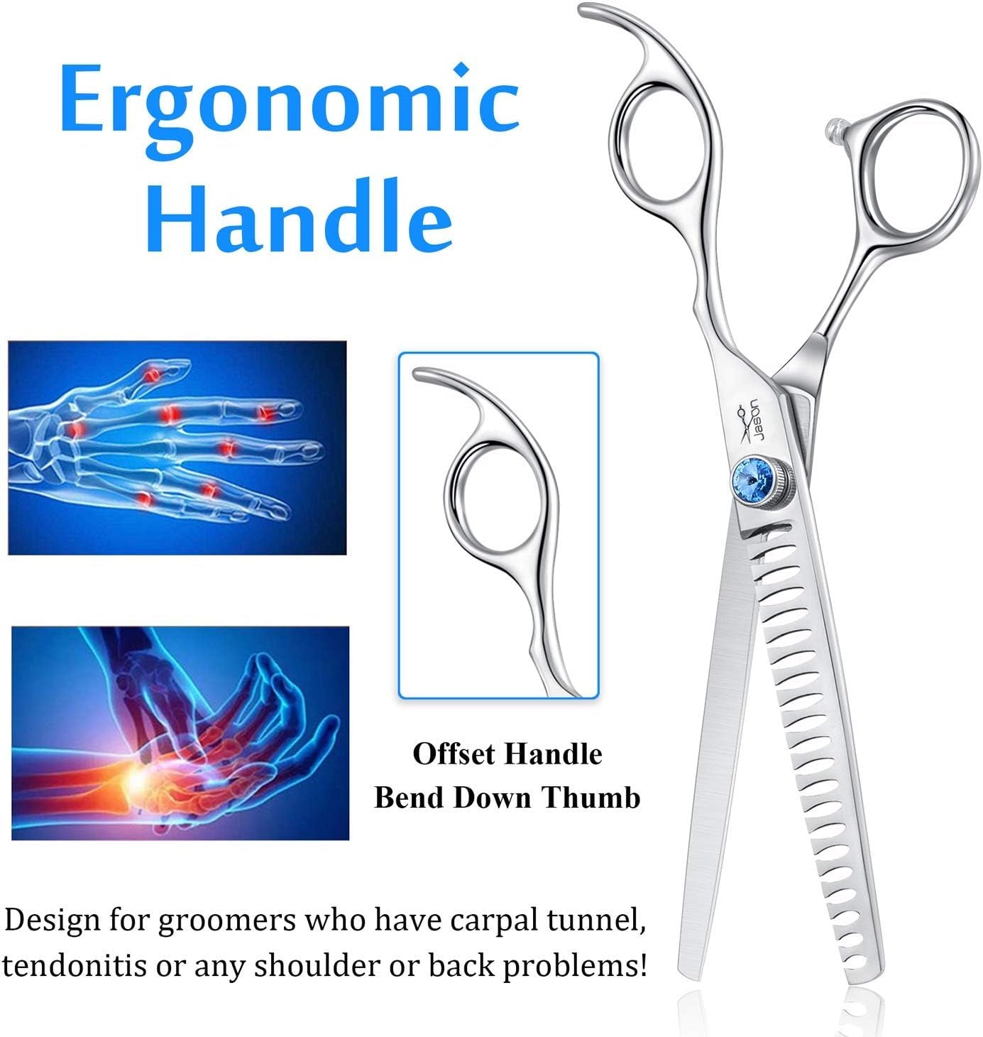 7 Inch 21 - Teeth Chunkers Shears for Dogs, Ergonomic Cats Grooming Texturizing Blending Thinning Shears Pets Trimming Kit with Offset Handle, Sharp, Comfortable Shear - pet needs3130982512487 Inch 21 - Teeth Chunkers Shears for Dogs, Ergonomic Cats Grooming Texturizing Blending Thinning Shears Pets Trimming Kit with Offset Handle, Sharp, Comfortable ShearChunker7.0"7.0"pet needs