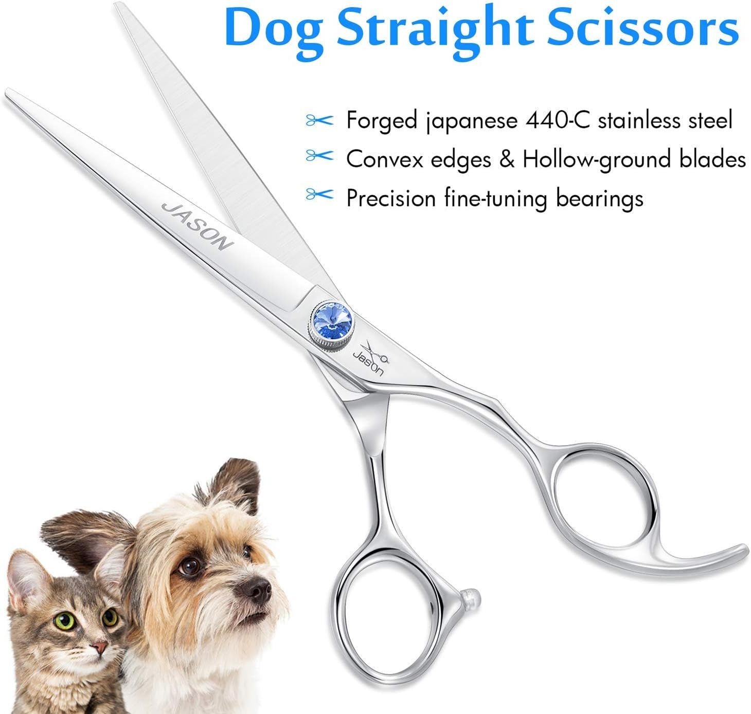 7" Straight Dog Grooming Scissors, Ergonomic Pets Grooming Shears, Premium Cats Trimming Kit with Offset Handle and Jewelled Screw, Sharp, Comfortable - pet needs7053535429167" Straight Dog Grooming Scissors, Ergonomic Pets Grooming Shears, Premium Cats Trimming Kit with Offset Handle and Jewelled Screw, Sharp, ComfortableStraight7.0"7.0"pet needs