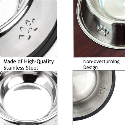 2 Stainless Steel Dog Bowls, Dog Feeding Dishes, Doggie Plate Food Bowls with Rubber Base, Small and Medium Pet Feeder for Food and Water (M-16.6Oz)