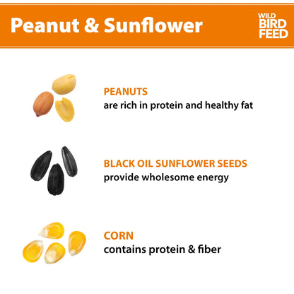 (3 Pack) Peanut & Sunflower Wild Bird Feed and Seed, Dry, 1 Count per Pack, 20 Lb. Bag