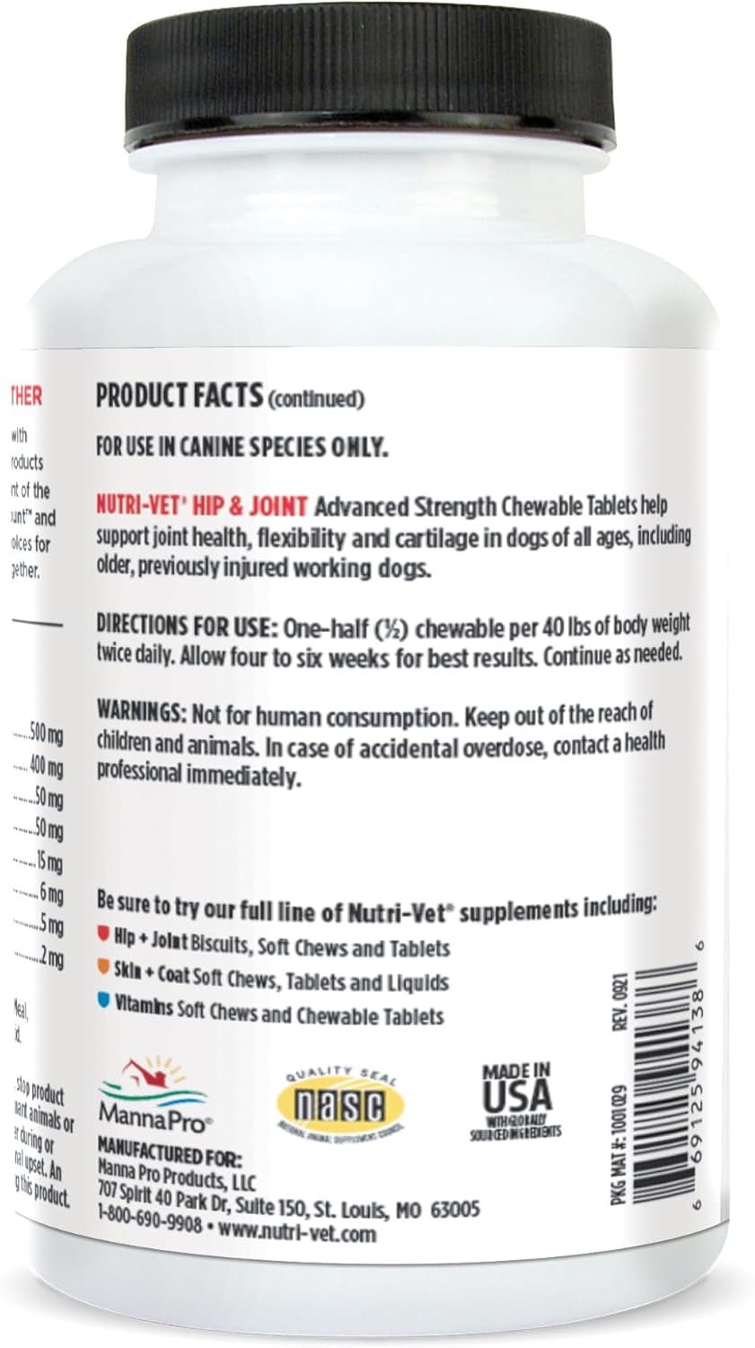 Advanced Strength Hip & Joint Chewable Dog Supplements - Formulated with Glucosamine & Chondroitin to Support Dog Cartilage & Mobility - 150 Tablets - pet needs7445017299246Advanced Strength Hip & Joint Chewable Dog Supplements - Formulated with Glucosamine & Chondroitin to Support Dog Cartilage & Mobility - 150 Tablets150 Ctpet needs