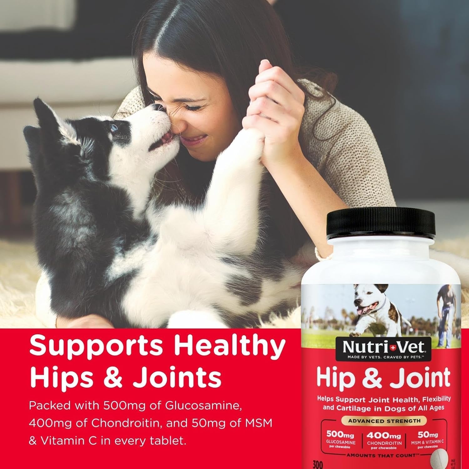 Advanced Strength Hip & Joint Supplement for Dogs, Puppy Supplements, Dog Joint Supplement, Contains 500Mg of Glucosamine, 400Mg of Chondroitin, 50Mg of MSM, Puppy Essentials, 300 Tablets - pet needs313103320372Advanced Strength Hip & Joint Supplement for Dogs, Puppy Supplements, Dog Joint Supplement, Contains 500Mg of Glucosamine, 400Mg of Chondroitin, 50Mg of MSM, Puppy Essentials, 300 Tablets300 Countpet needs