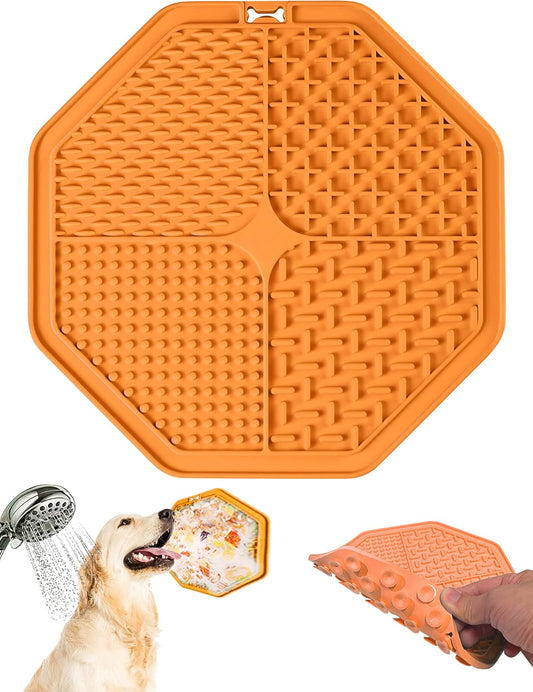 Dog Lick Pad,Pet Slow Feeder Mat,Fun Alternative to Slow Feeder Dog Bowls,Calming Mat for Dog Anxiety Relief,Dog Lick Pad with Suction Perfect for Bathing,Grooming,Training(Orange)