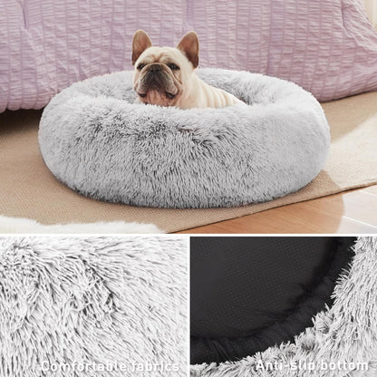 Calming Cat Bed for Indoor Cats,Anti - Anxiety Donut round Dog Bed,Fluffy Faux Fur Washable Pet Bed for Small Medium Dogs and Cats,Grey,24In - pet needs7445029741764Calming Cat Bed for Indoor Cats,Anti - Anxiety Donut round Dog Bed,Fluffy Faux Fur Washable Pet Bed for Small Medium Dogs and Cats,Grey,24InLight Grey24"24"pet needs