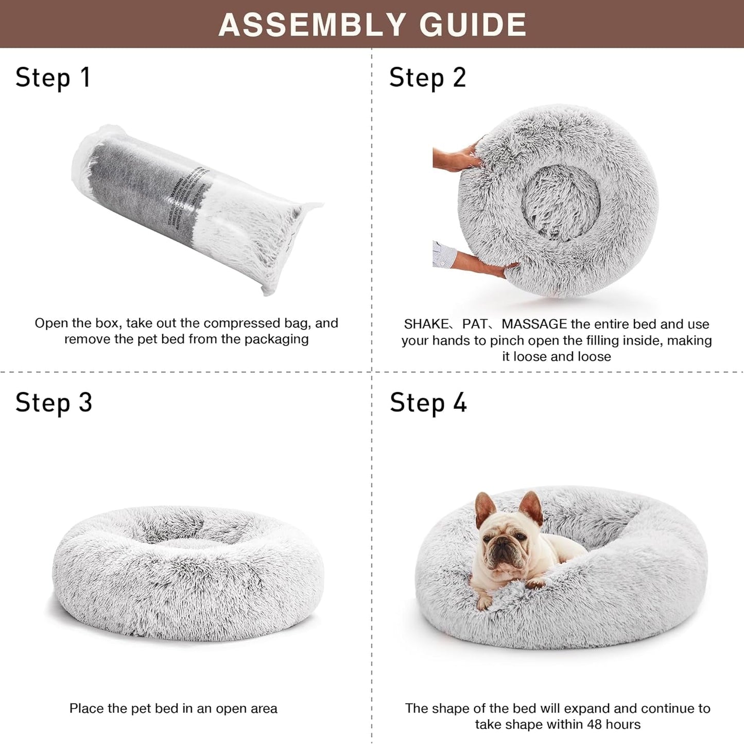 Calming Cat Bed for Indoor Cats,Anti - Anxiety Donut round Dog Bed,Fluffy Faux Fur Washable Pet Bed for Small Medium Dogs and Cats,Grey,24In - pet needs7445029741764Calming Cat Bed for Indoor Cats,Anti - Anxiety Donut round Dog Bed,Fluffy Faux Fur Washable Pet Bed for Small Medium Dogs and Cats,Grey,24InLight Grey24"24"pet needs