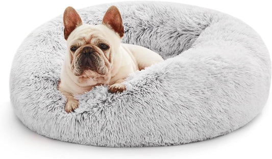 Calming Cat Bed for Indoor Cats,Anti - Anxiety Donut round Dog Bed,Fluffy Faux Fur Washable Pet Bed for Small Medium Dogs and Cats,Grey,24In - pet needs7445029741764Calming Cat Bed for Indoor Cats,Anti - Anxiety Donut round Dog Bed,Fluffy Faux Fur Washable Pet Bed for Small Medium Dogs and Cats,Grey,24InLight Grey24"24"pet needs