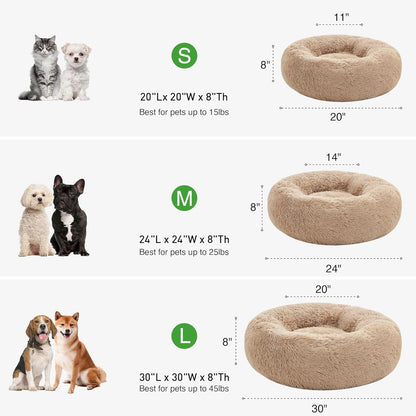 Calming Cat Bed for Indoor Cats,Anti - Anxiety Donut round Dog Bed,Fluffy Faux Fur Washable Pet Bed for Small Medium Dogs and Cats,Taupe,24In - pet needs705353613715Calming Cat Bed for Indoor Cats,Anti - Anxiety Donut round Dog Bed,Fluffy Faux Fur Washable Pet Bed for Small Medium Dogs and Cats,Taupe,24InBeige Taupe24"24"pet needs